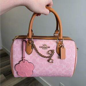 Coach Medium Rowan Satchel Bag In Signature Canvas With Charms Powder Pink NWT